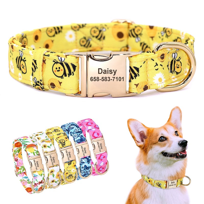 Buzzy Floral Personalized Nylon Dog Collar - My Puppy Fresh