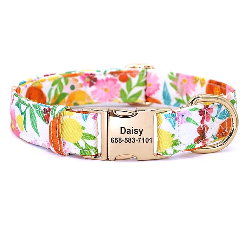 Buzzy Floral Personalized Nylon Dog Collar - My Puppy Fresh